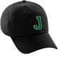 I&W Hatgear Customized Letter Initial Baseball Hat A to Z Team Colors, Black Cap White Green