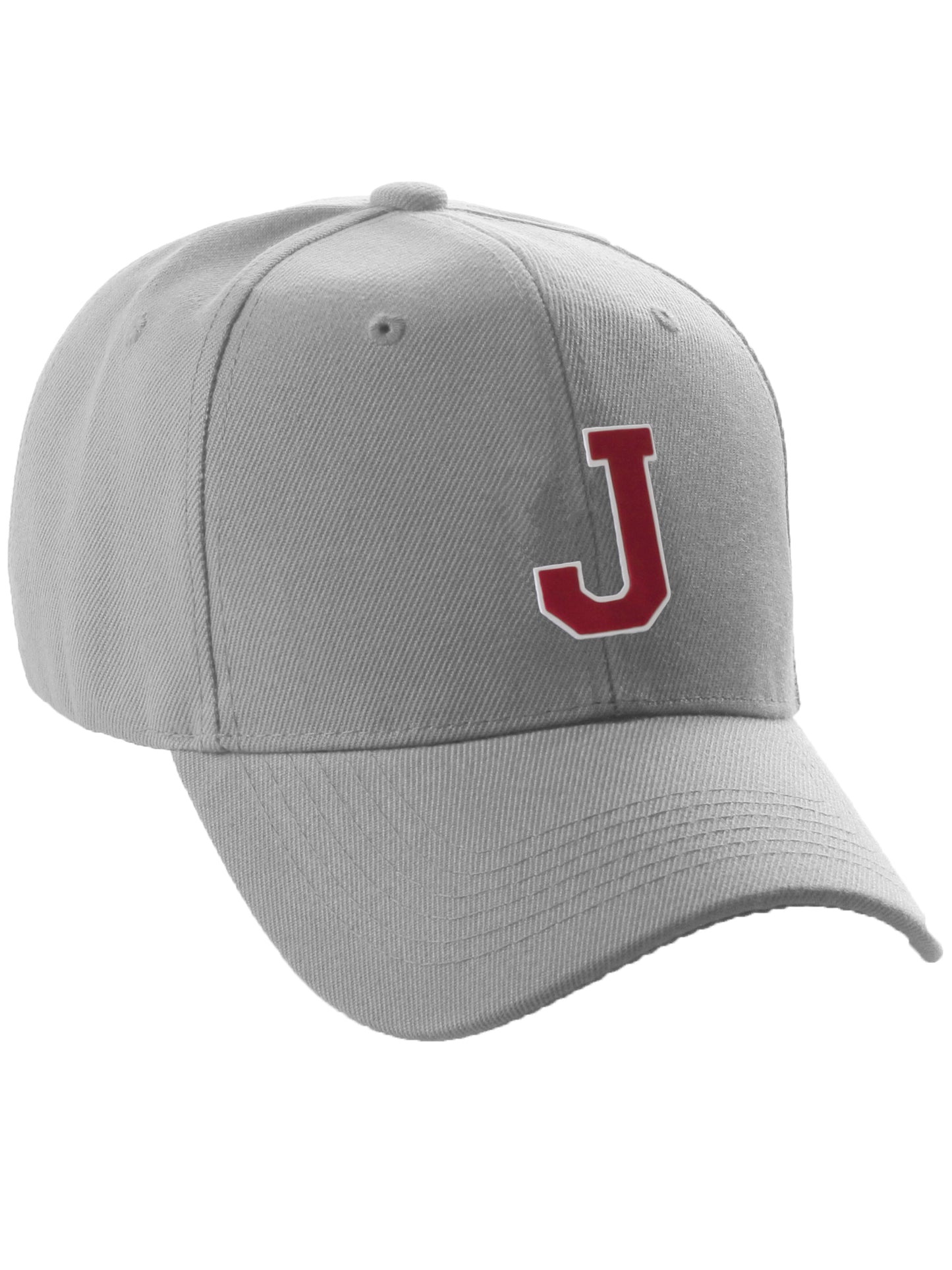Classic Baseball Hat Custom A to Z Initial Team Letter, Lt Gray Cap White Red