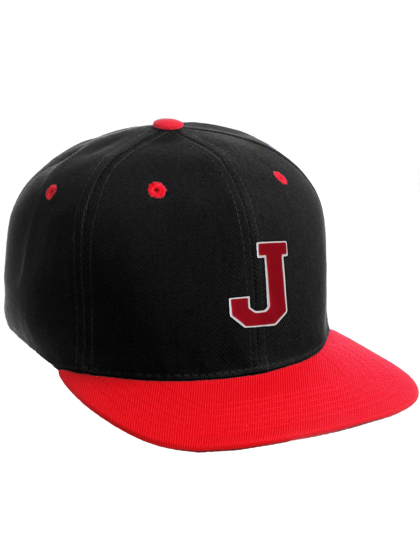Classic Snapback Hat Custom A to Z Initial Letters, Black Red Cap White Red