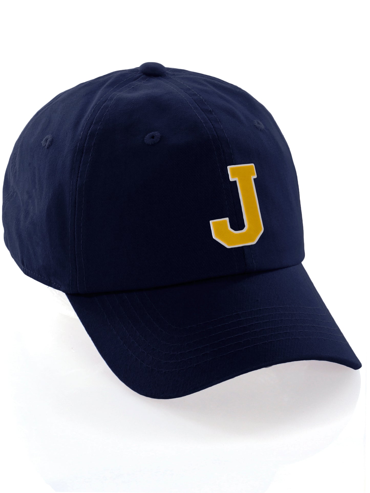 I&W Hatgear Customized Letter Initial Baseball Hat A to Z Team Colors, Navy Cap White Gold