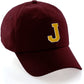 Custom Hat A to Z Initial Letters Classic Baseball Cap, Burgundy Hat White Gold