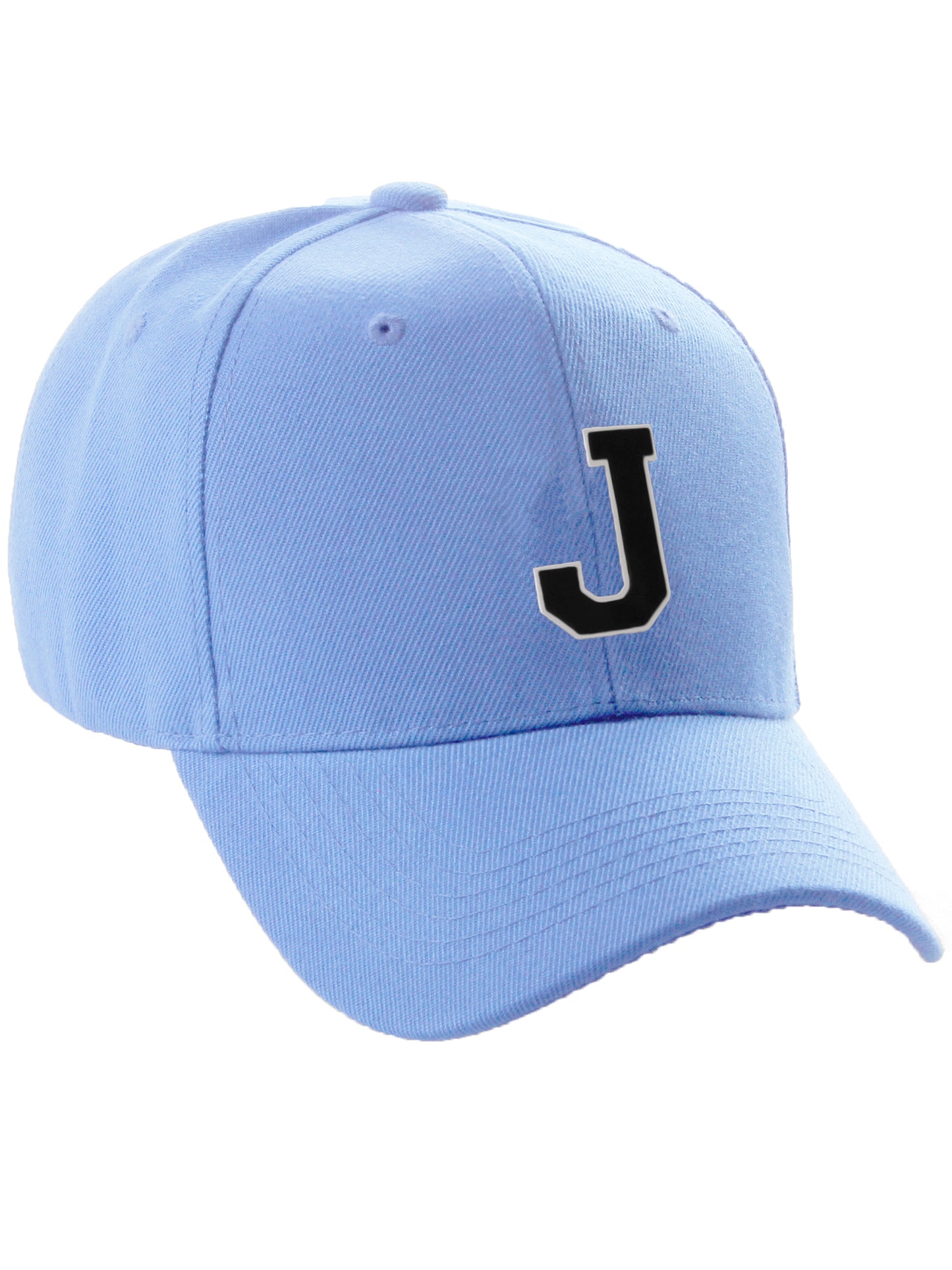 Classic Baseball Hat Custom A to Z Initial Team Letter, Sky Cap White Black