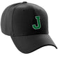 Classic Baseball Hat Custom A to Z Initial Team Letter, Black Cap White Green