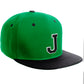 Classic Snapback Hat Custom A to Z Initial Letters, Green Black Cap White Black