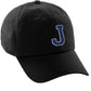 I&W Hatgear Customized Letter Initial Baseball Hat A to Z Team Colors,Black Cap White Blue