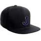 Classic Snapback Hat Custom A to Z Initial Raised Letter, Black Cap White Navy