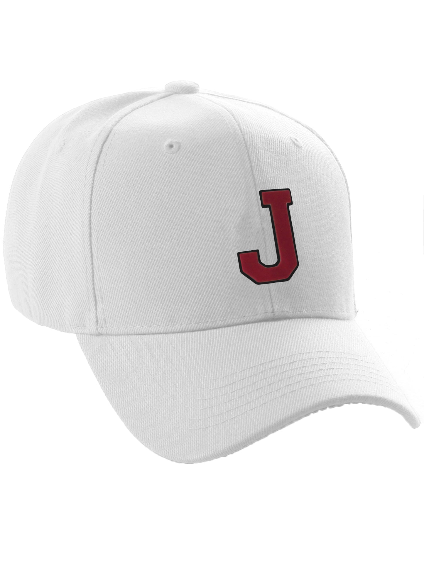 Classic Baseball Hat Custom A to Z Initial Team Letter, White Cap Black Red