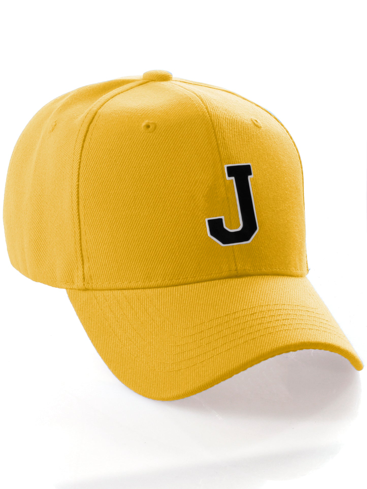 Classic Baseball Hat Custom A to Z Initial Team Letter, Yellow Cap White Black