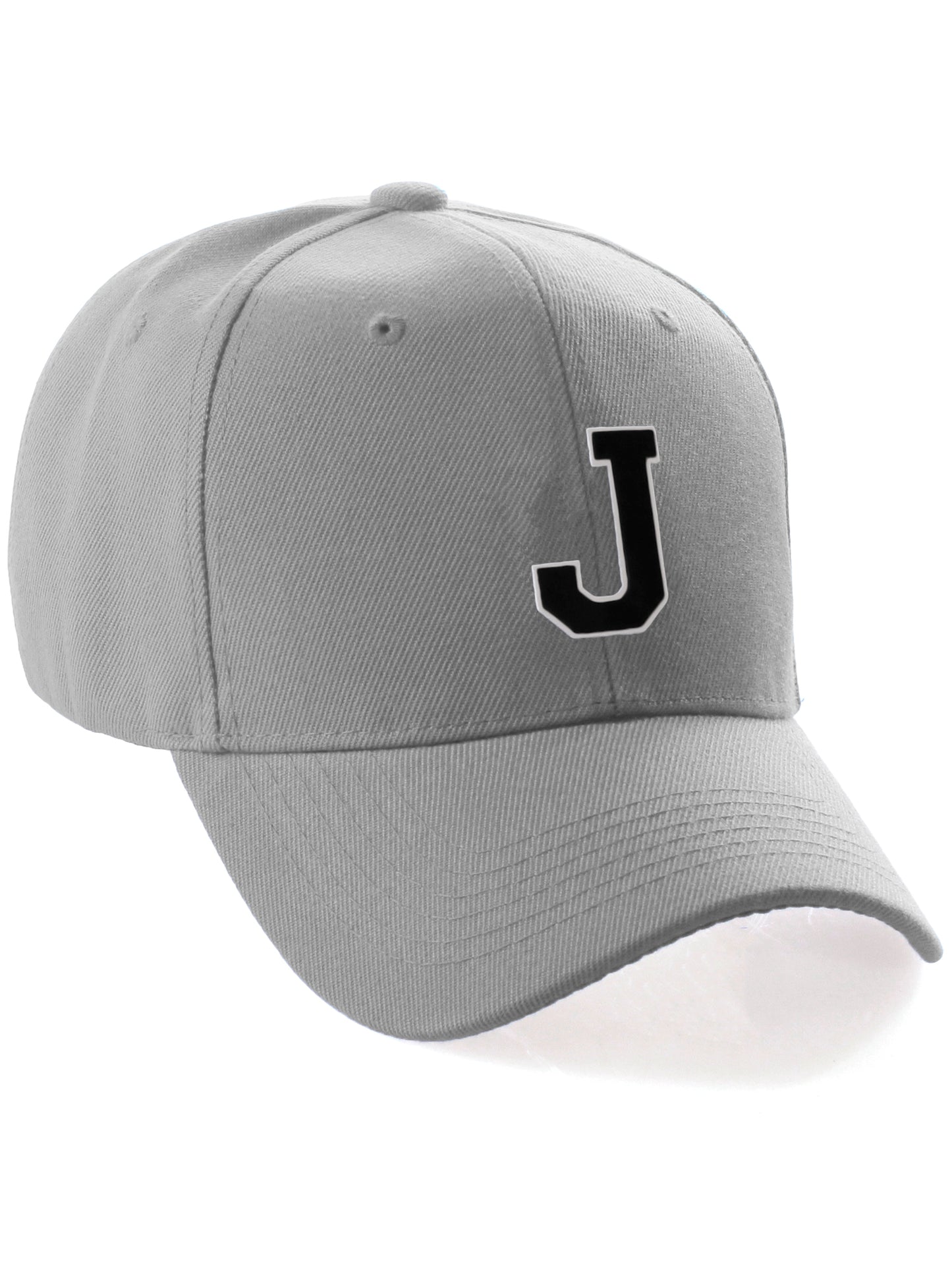 Classic Baseball Hat Custom A to Z Initial Team Letter, Lt Gray Cap White Black