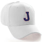 Classic Baseball Hat Custom A to Z Initial Team Letter, White Cap Red Blue