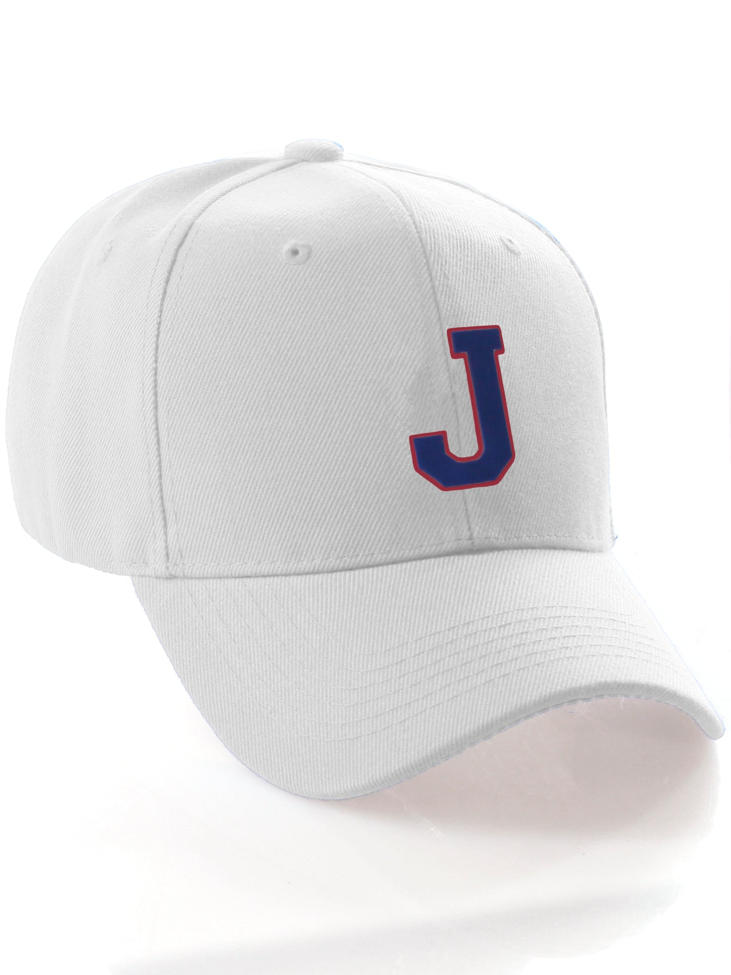 Classic Baseball Hat Custom A to Z Initial Team Letter, White Cap Red Blue