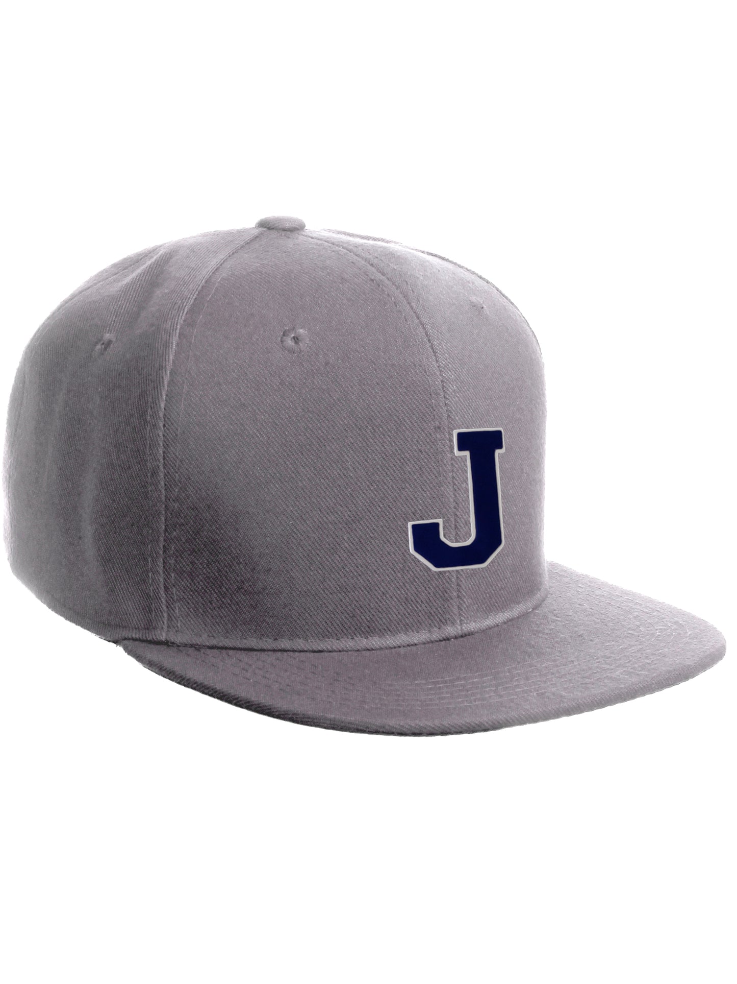 Classic Snapback Hat Custom A to Z Initial Letters, Light Grey Cap White Navy
