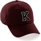 Custom Hat A to Z Initial Letters Classic Baseball Cap, Burgundy Hat White Black