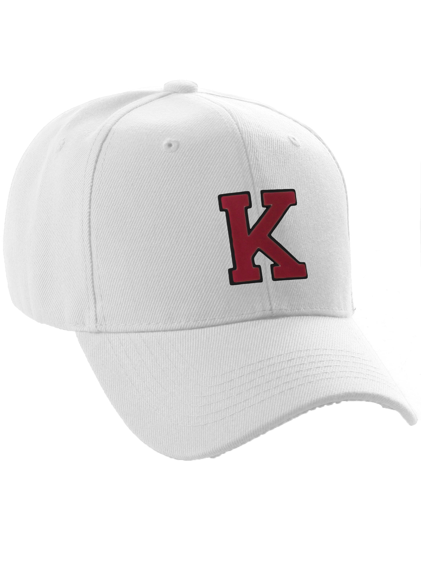 Classic Baseball Hat Custom A to Z Initial Team Letter, White Cap Black Red
