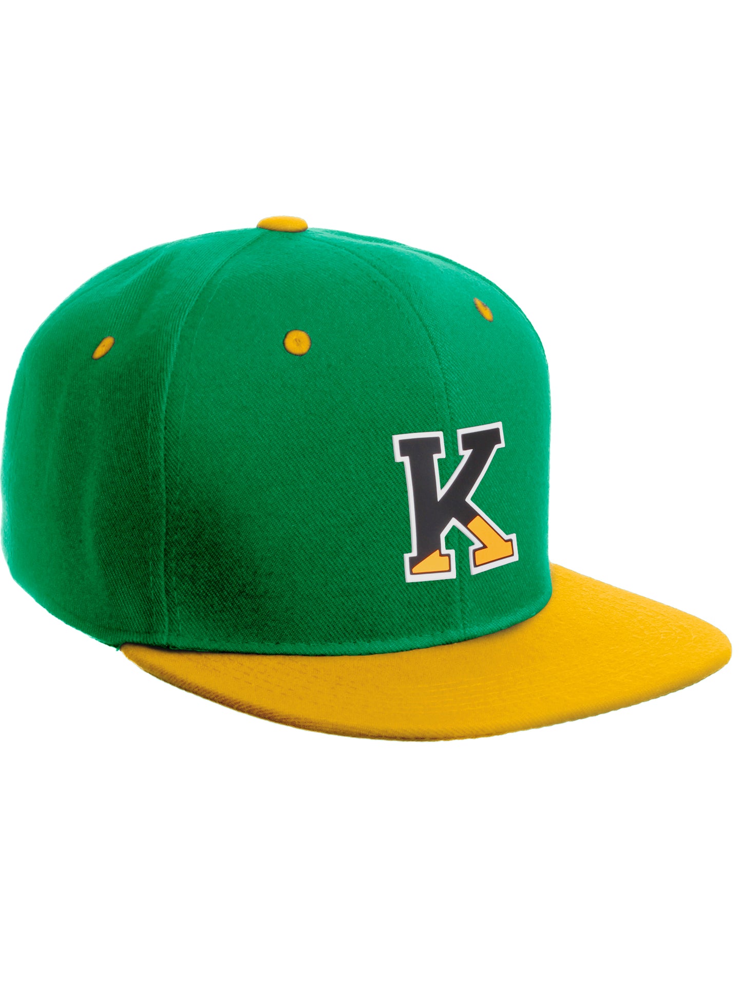 Daxton Classic Snapback Initial Numbers Letters Flat Bill Visor Kelly Yellow Cap