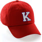 Customized Letter Initial Baseball Hat A to Z Team Colors, Red Cap Blue White