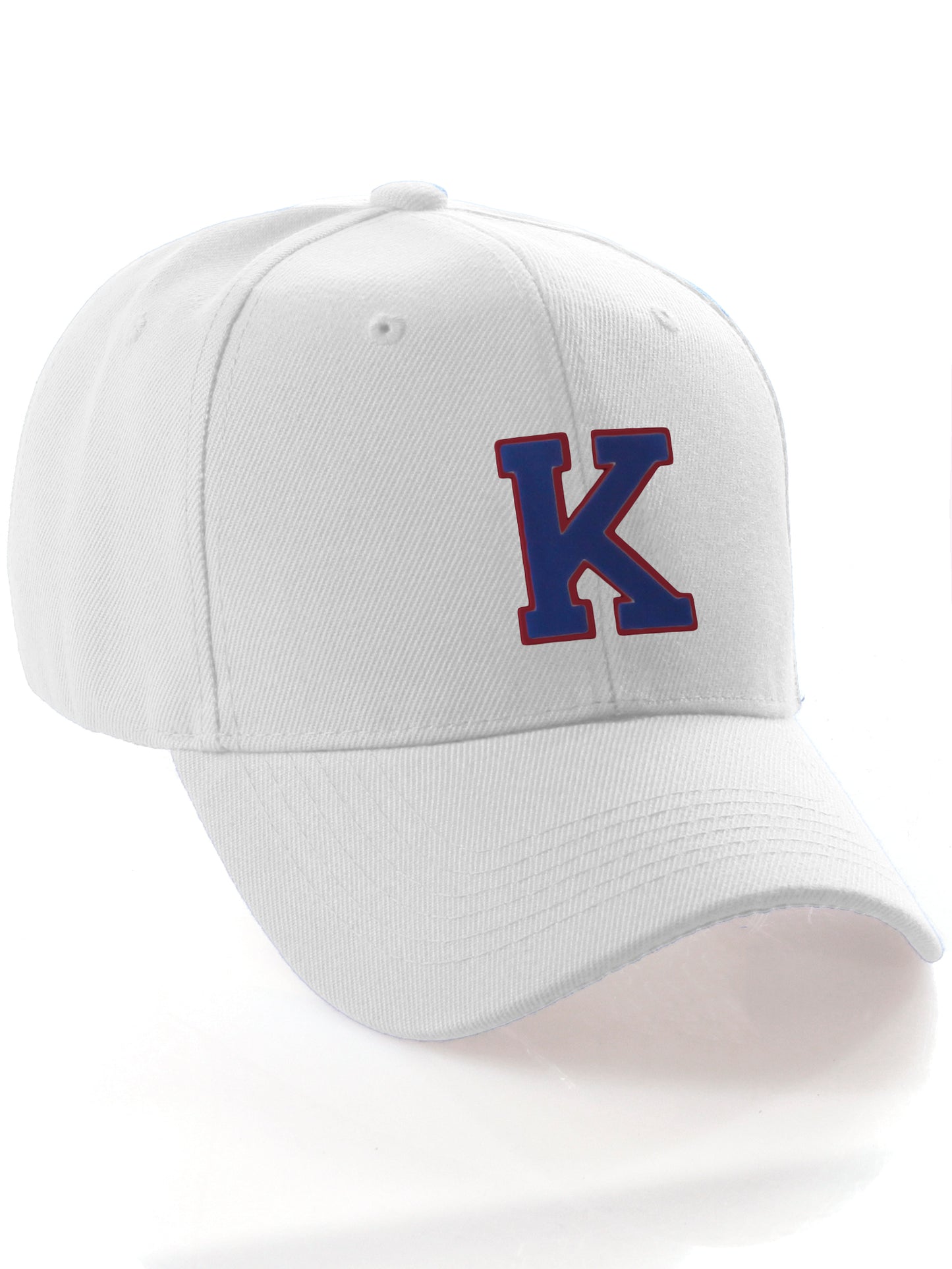 Classic Baseball Hat Custom A to Z Initial Team Letter, White Cap Red Blue