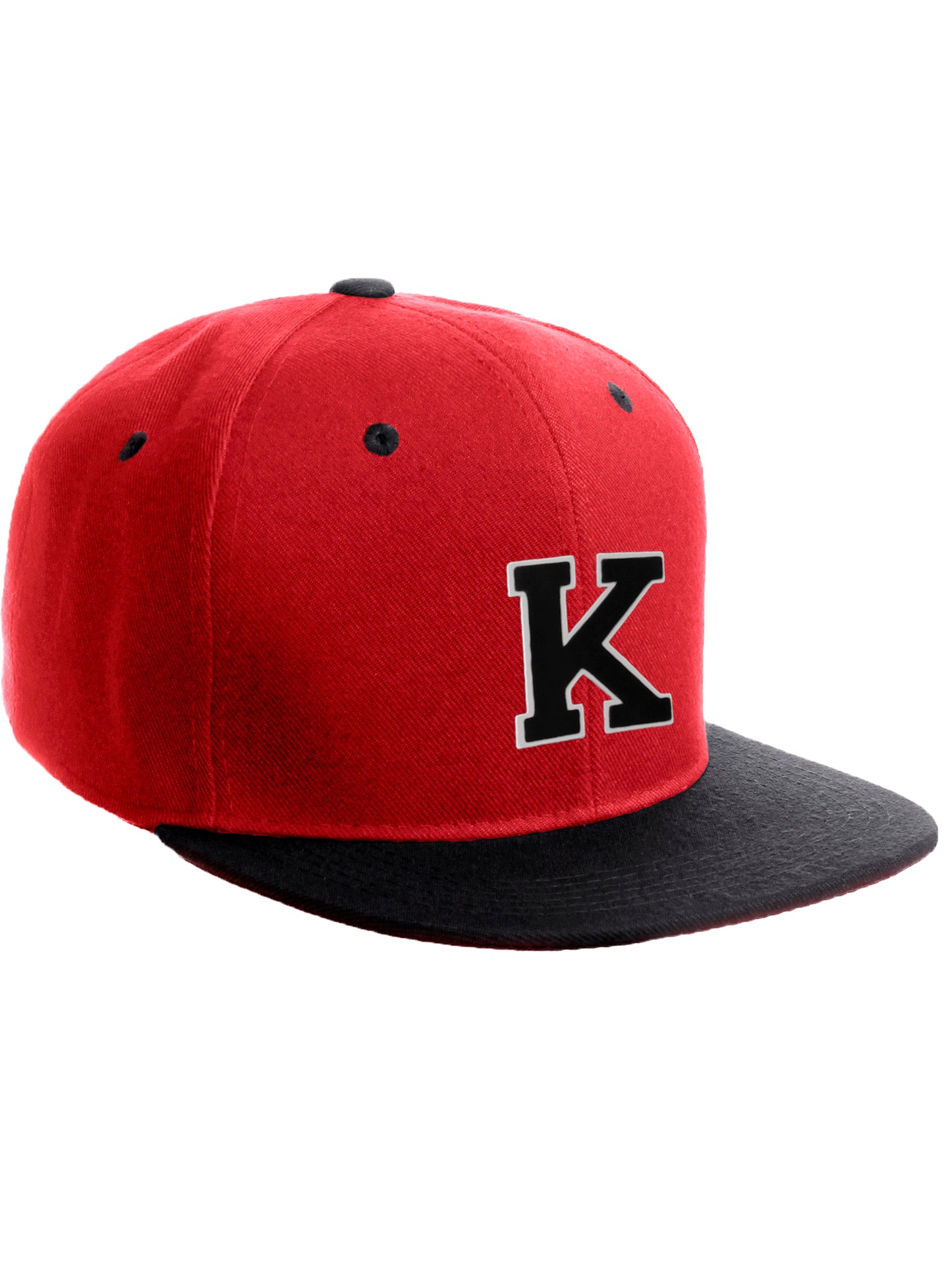 Classic Snapback Hat Custom A to Z Initial Letters, Red Black Cap White Black