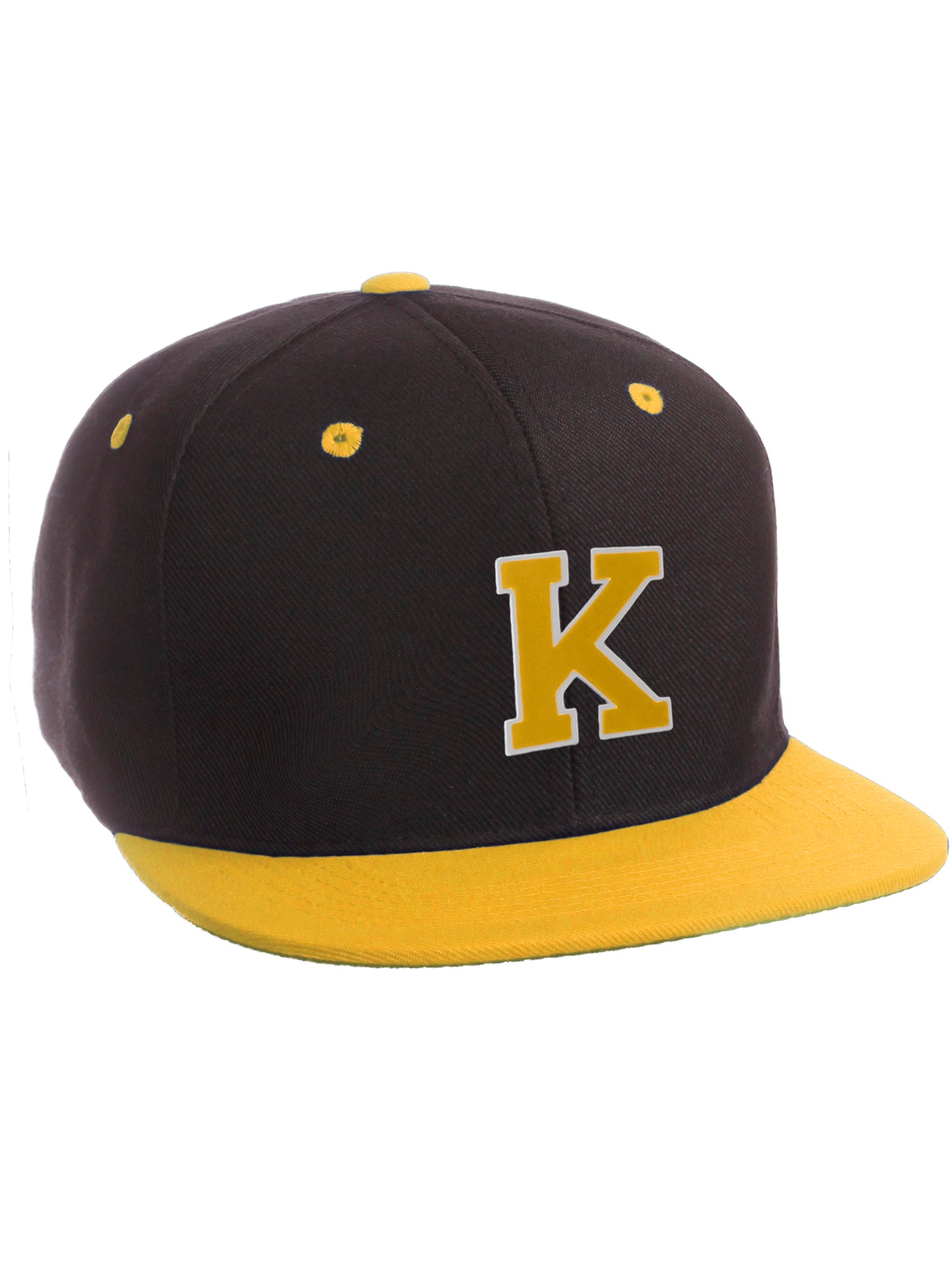 Classic Snapback Hat Custom A to Z Initial Letters, Black Gold Cap White Gold
