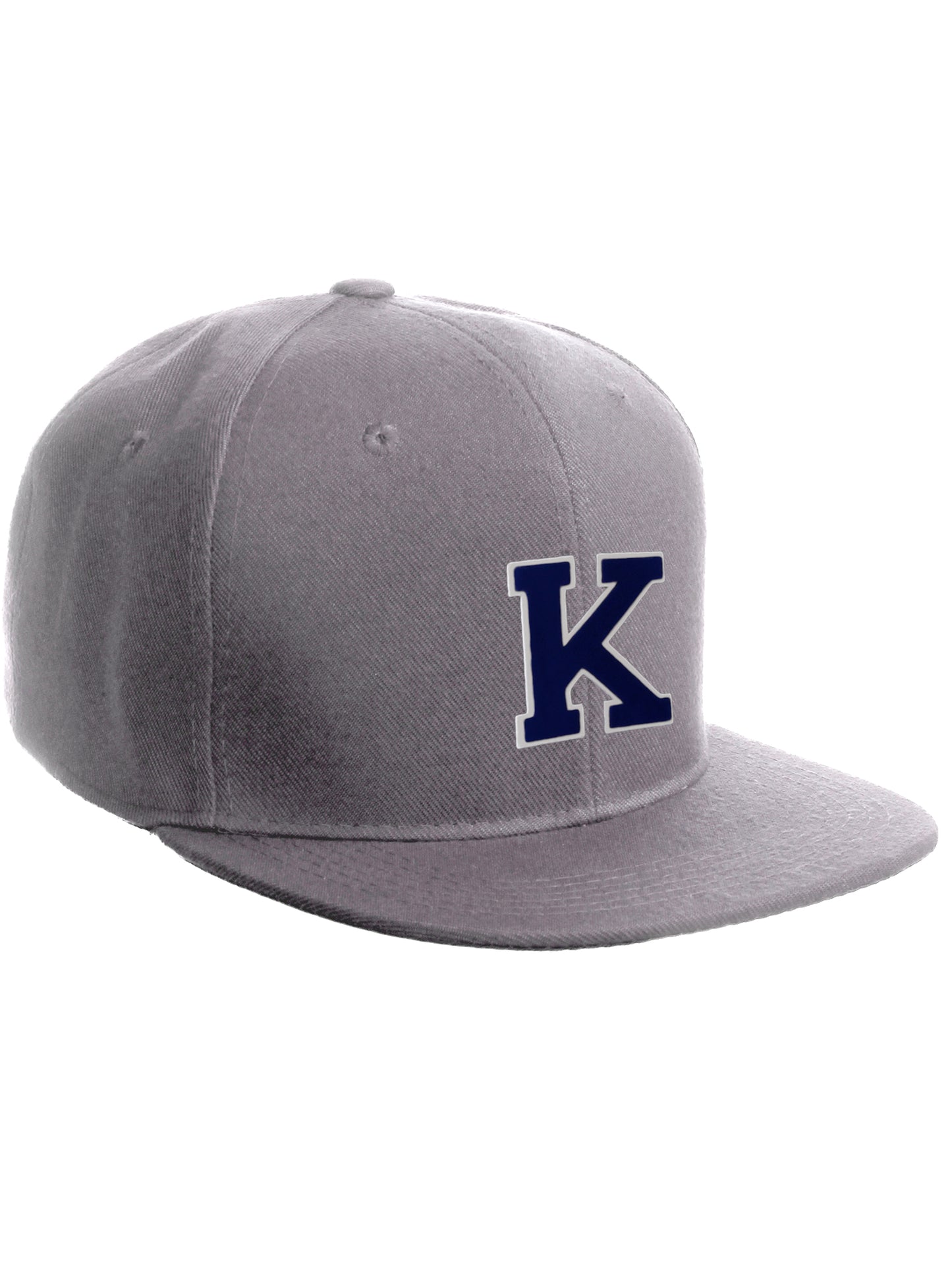 Classic Snapback Hat Custom A to Z Initial Letters, Light Grey Cap White Navy