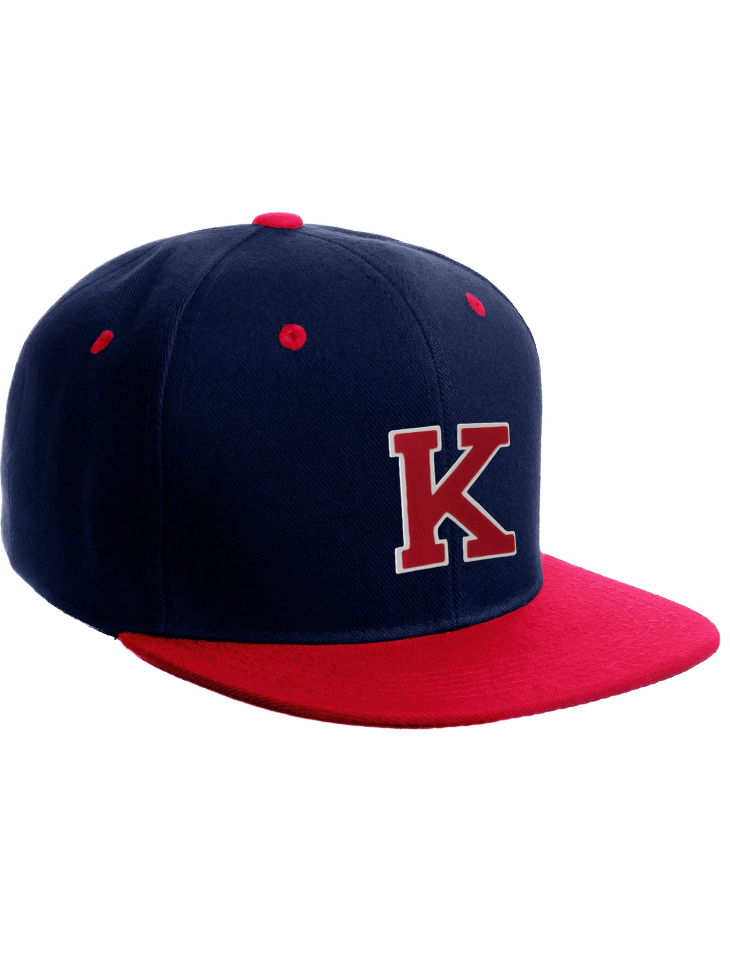 Classic Snapback Hat Custom A to Z Initial Letters, Navy Red Cap White Red