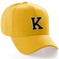 Classic Baseball Hat Custom A to Z Initial Team Letter, Yellow Cap White Black