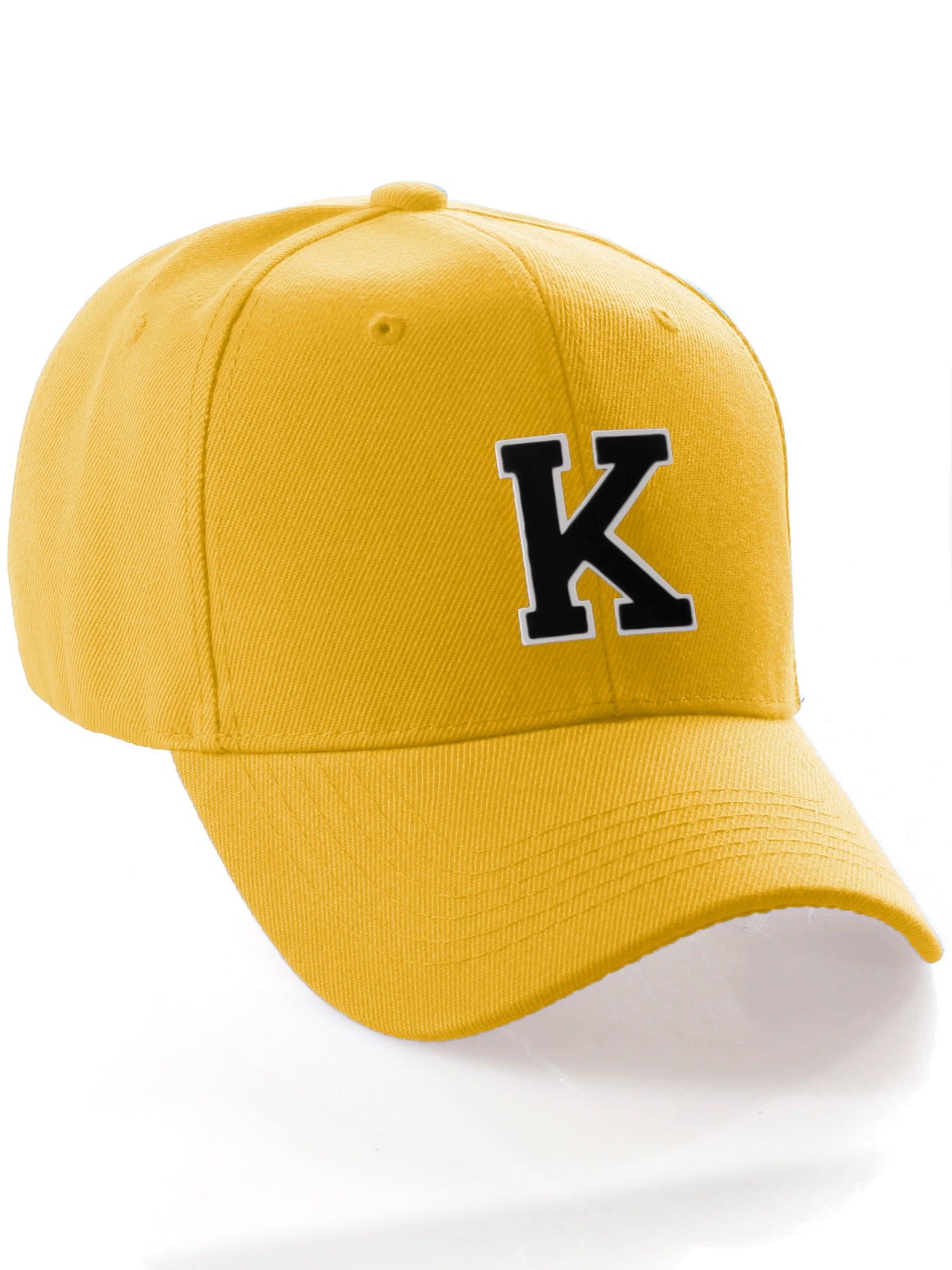Classic Baseball Hat Custom A to Z Initial Team Letter, Yellow Cap White Black