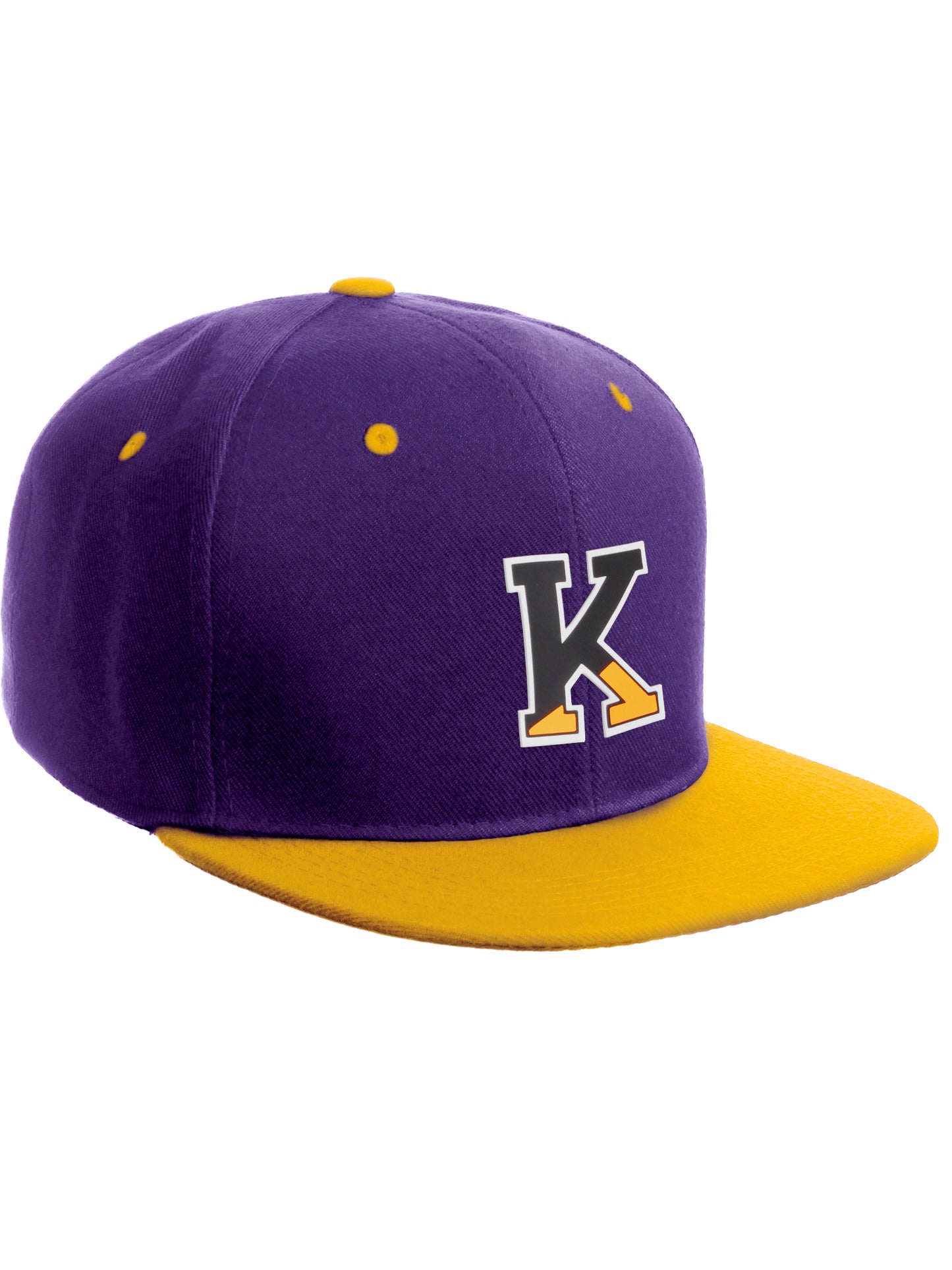 Daxton Classic Snapback Initial Numbers Letters Flat Bill Visor Purple Yellow Cap