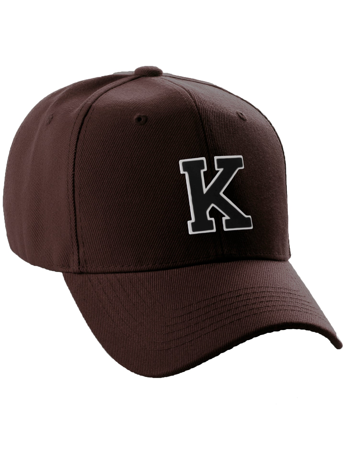 Classic Baseball Hat Custom A to Z Initial Team Letter, Brown Cap White Black
