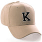 Classic Baseball Hat Custom A to Z Initial Team Letter, Khaki Cap White Black