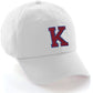 I&W Hatgear Customized Letter Initial Baseball Hat A to Z Team Colors, White Cap Blue Red