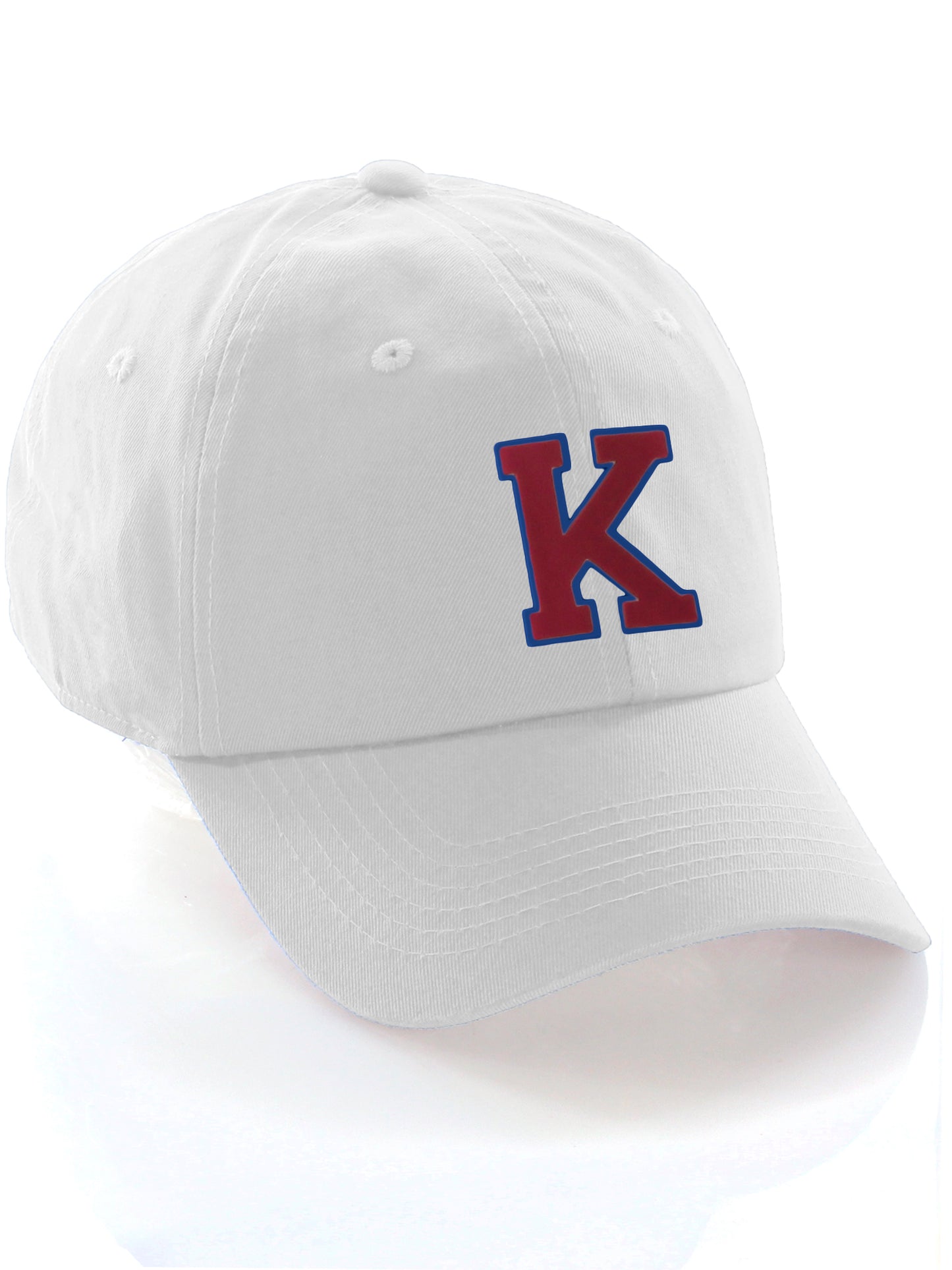 I&W Hatgear Customized Letter Initial Baseball Hat A to Z Team Colors, White Cap Blue Red