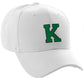 Classic Baseball Hat Custom A to Z Initial Team Letter, White Cap Black Green