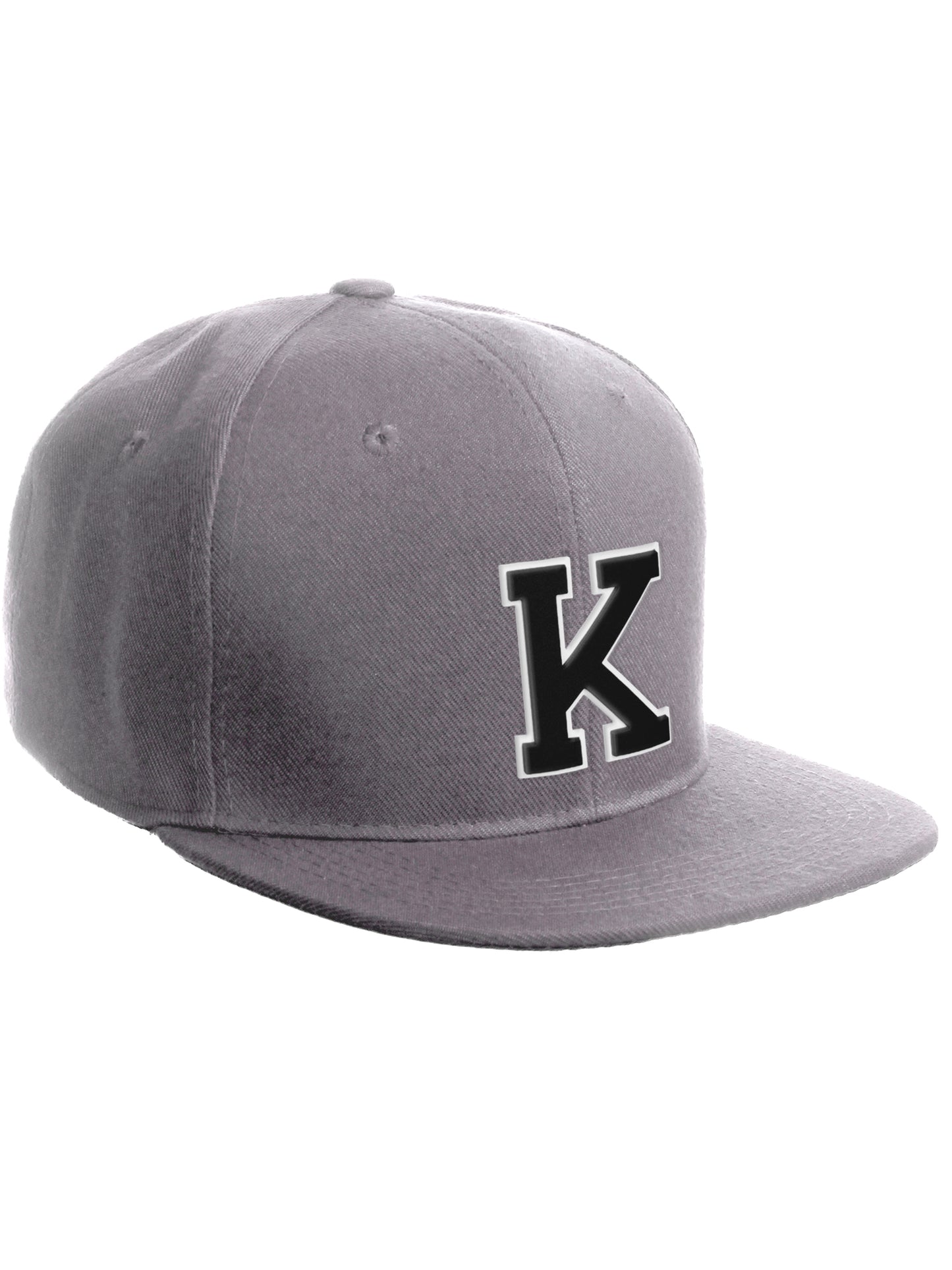 Classic Snapback Hat Custom A to Z Initial Letters, Light Grey Cap White Black