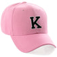 Classic Baseball Hat Custom A to Z Initial Team Letter, Pink Cap White Black