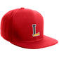 Daxton Classic Snapback Initial Numbers Letters Flat Bill Visor Red Cap