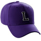 Classic Baseball Hat Custom A to Z Initial Team Letter, Purple Cap White Black