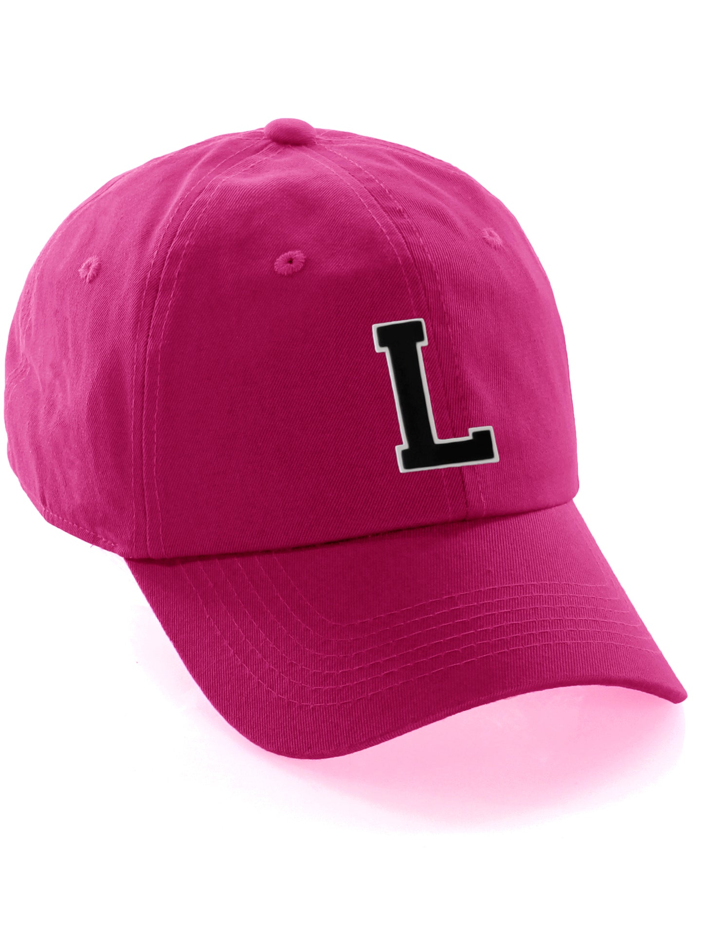 I&W Hatgear Customized Letter Initial Baseball Hat A to Z Team Colors, Hot Pink Hat Wh Blck
