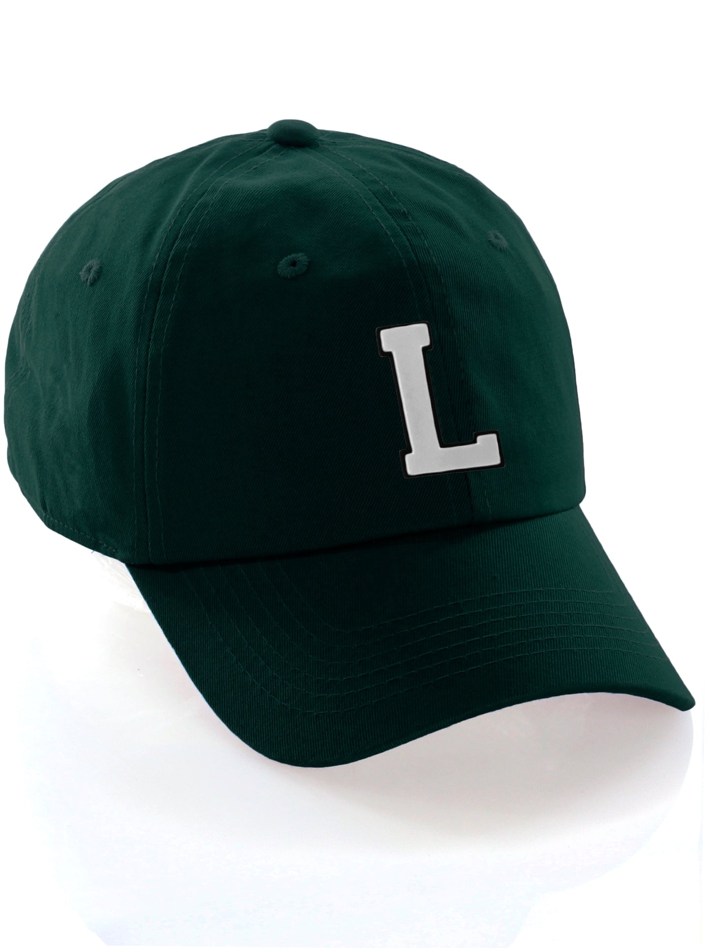 Custom Hat A to Z Initial Letters Classic Baseball Cap, Dk Green Hat Black White