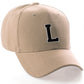 Classic Baseball Hat Custom A to Z Initial Team Letter, Khaki Cap White Black