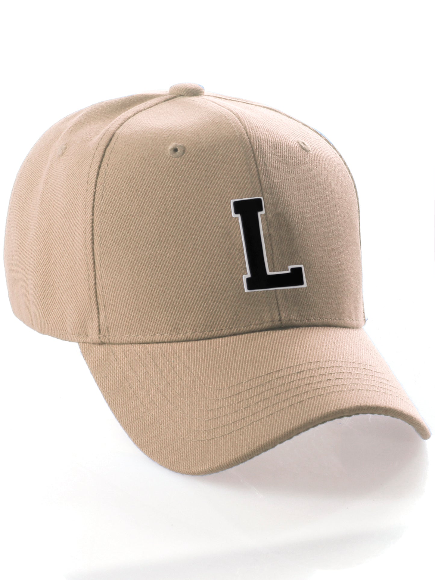 Classic Baseball Hat Custom A to Z Initial Team Letter, Khaki Cap White Black
