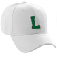 Classic Baseball Hat Custom A to Z Initial Team Letter, White Cap Black Green
