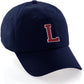 I&W Hatgear Customized Letter Initial Baseball Hat A to Z Team Colors, Navy Cap White Red