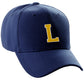 Classic Baseball Hat Custom A to Z Initial Team Letter, Navy Cap White Gold