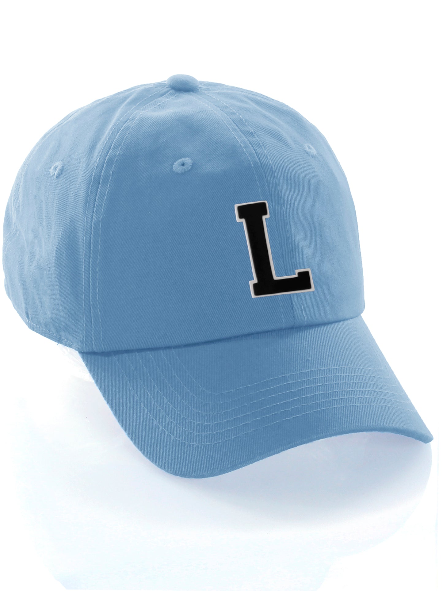 Customized Letter Initial Baseball Hat A to Z Team Colors, Sky Cap White Black