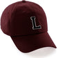 Custom Hat A to Z Initial Letters Classic Baseball Cap, Burgundy Hat White Black