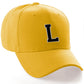 Classic Baseball Hat Custom A to Z Initial Team Letter, Yellow Cap White Black