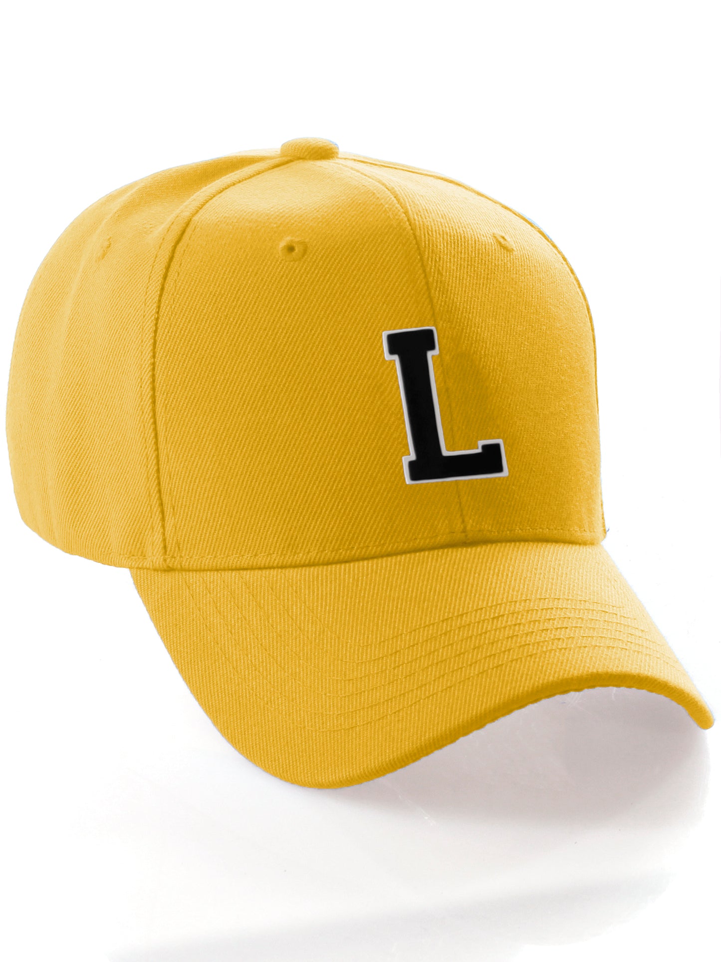 Classic Baseball Hat Custom A to Z Initial Team Letter, Yellow Cap White Black