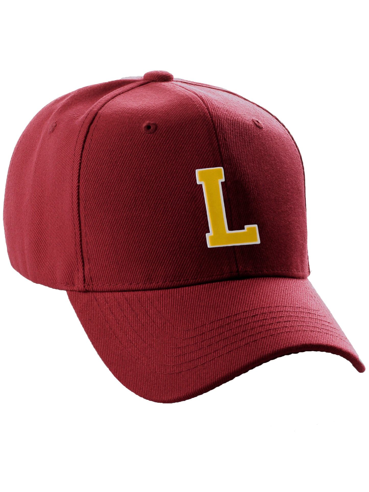 Classic Baseball Hat Custom A to Z Initial Team Letter, Burgundy Cap White Gold