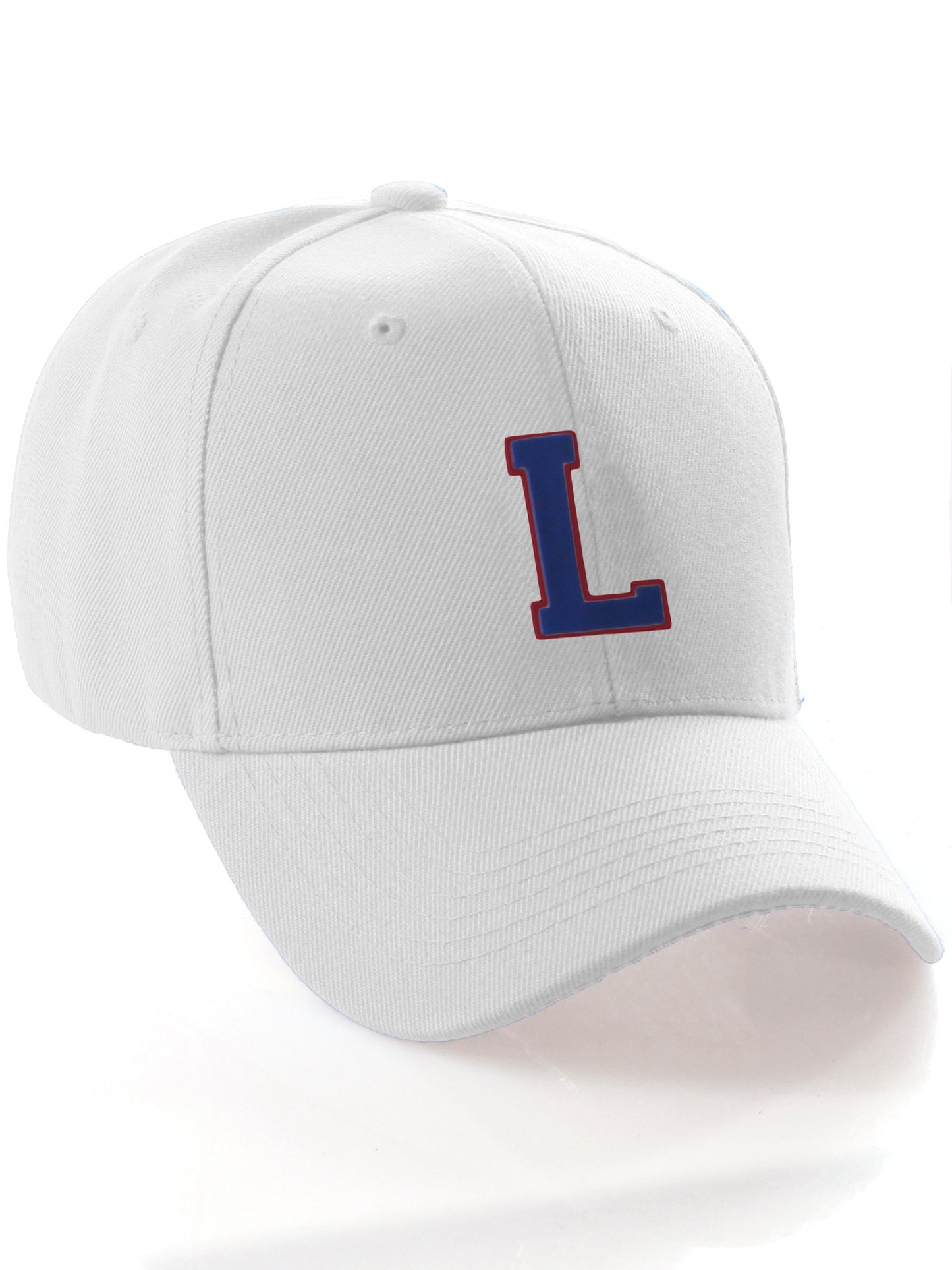 Classic Baseball Hat Custom A to Z Initial Team Letter, White Cap Red Blue